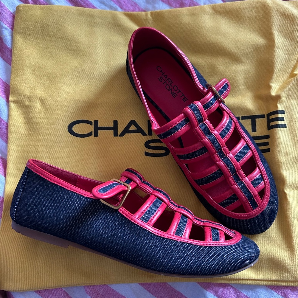 Charlotte Stone Junie flats in Black Kiss, size 8